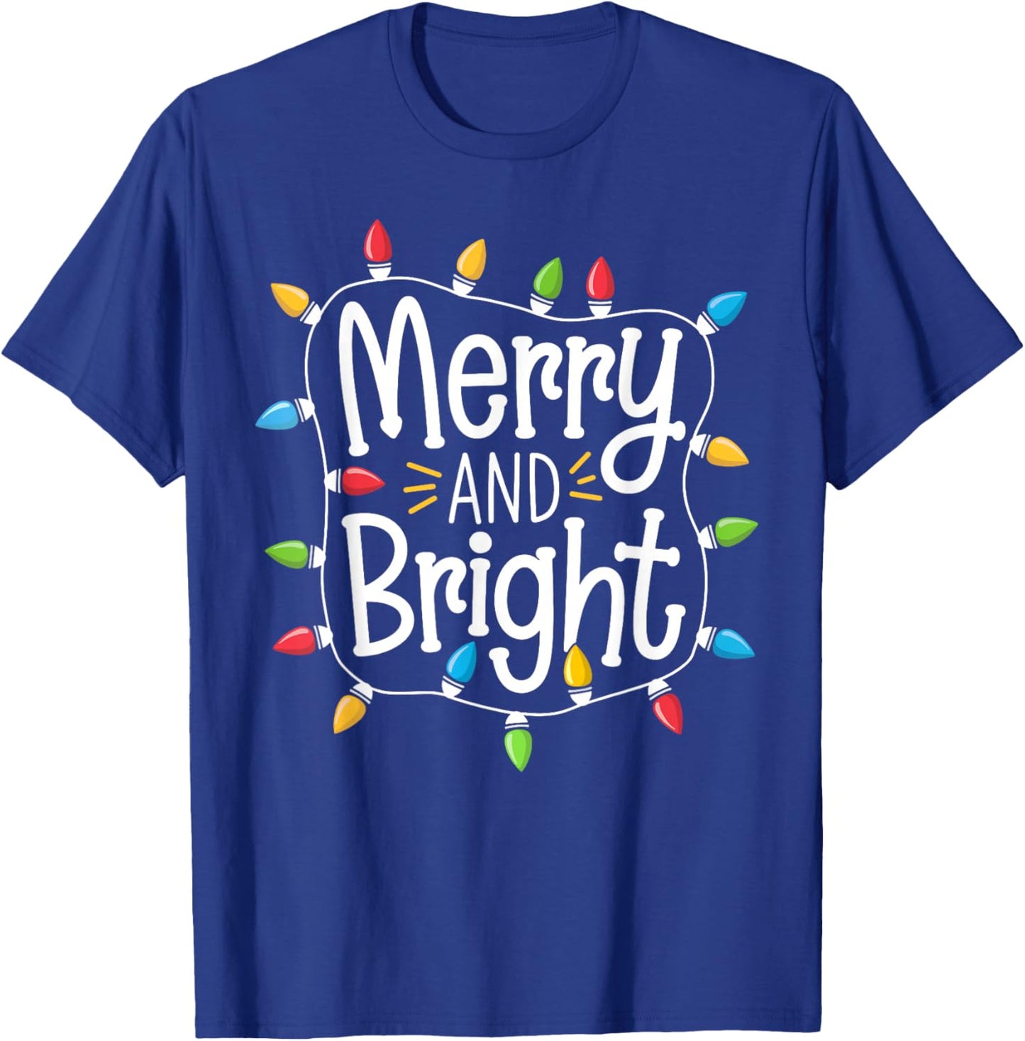 Merry And Bright Santa Christmas Xmas Lights Pajamas Holiday T-Shirt - T-Shirt | Royal