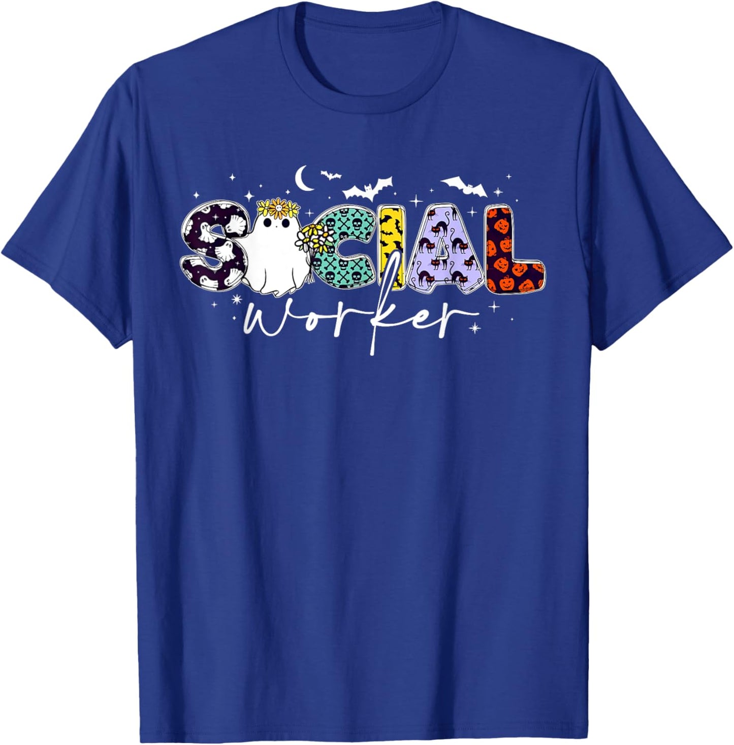 Retro Social Worker Ghost Halloween Funny School Social Work T-Shirt - T-Shirt | Royal