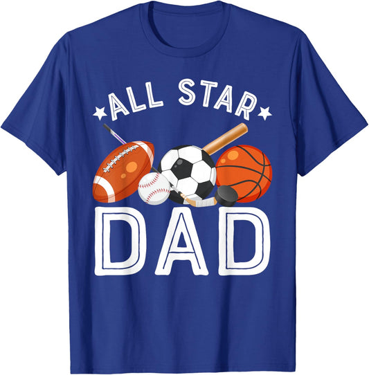 All Star DAD of The Birthday Boy Basketball Soccer Sport T-Shirt - T-Shirt | Royal