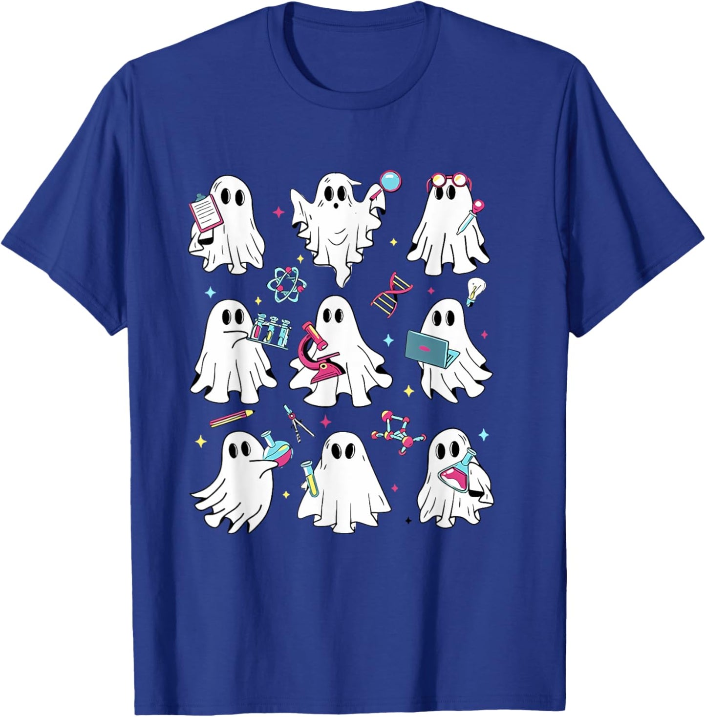 Retro Halloween Science Teacher Ghost Laboratory Teacher T-Shirt - T-Shirt | Royal