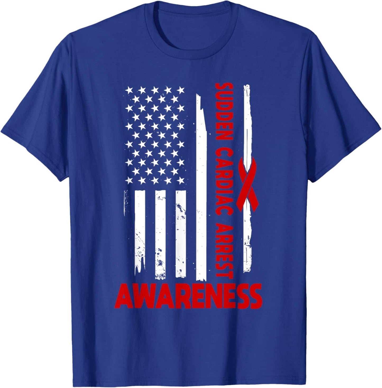 American Flag Sudden Cardiac Arrest Awareness America T-Shirt - T-Shirt | Royal