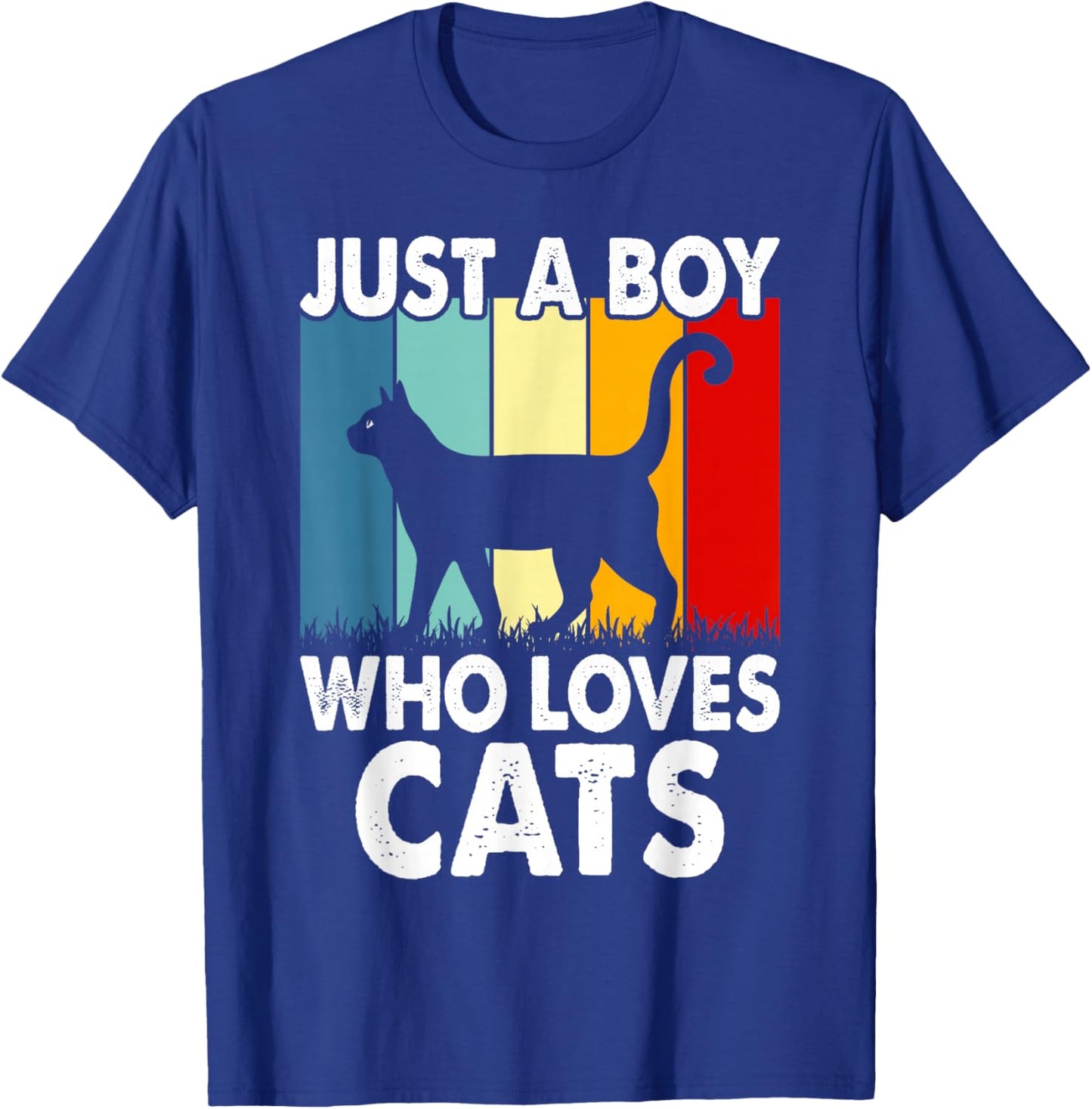 Vintage Just A Boy Who Loves Cats Boy Kid Cat Lover For Boys T-Shirt - T-Shirt | Royal