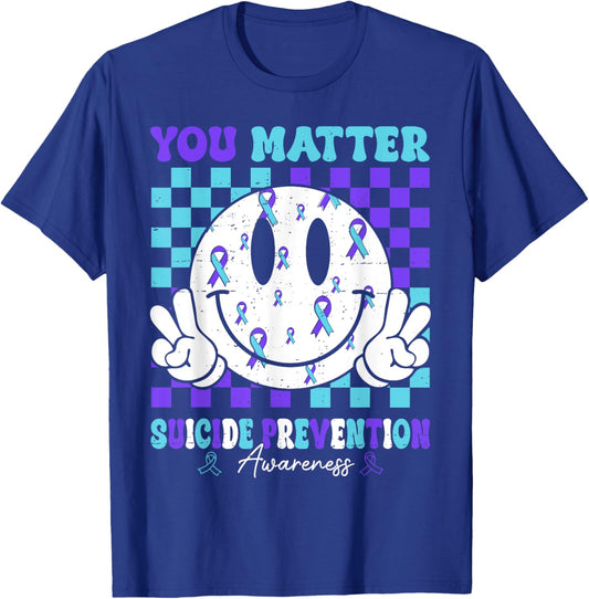 You Matter Teal Purple Ribbon Suicide Prevention Awareness T-Shirt - T-Shirt | Royal