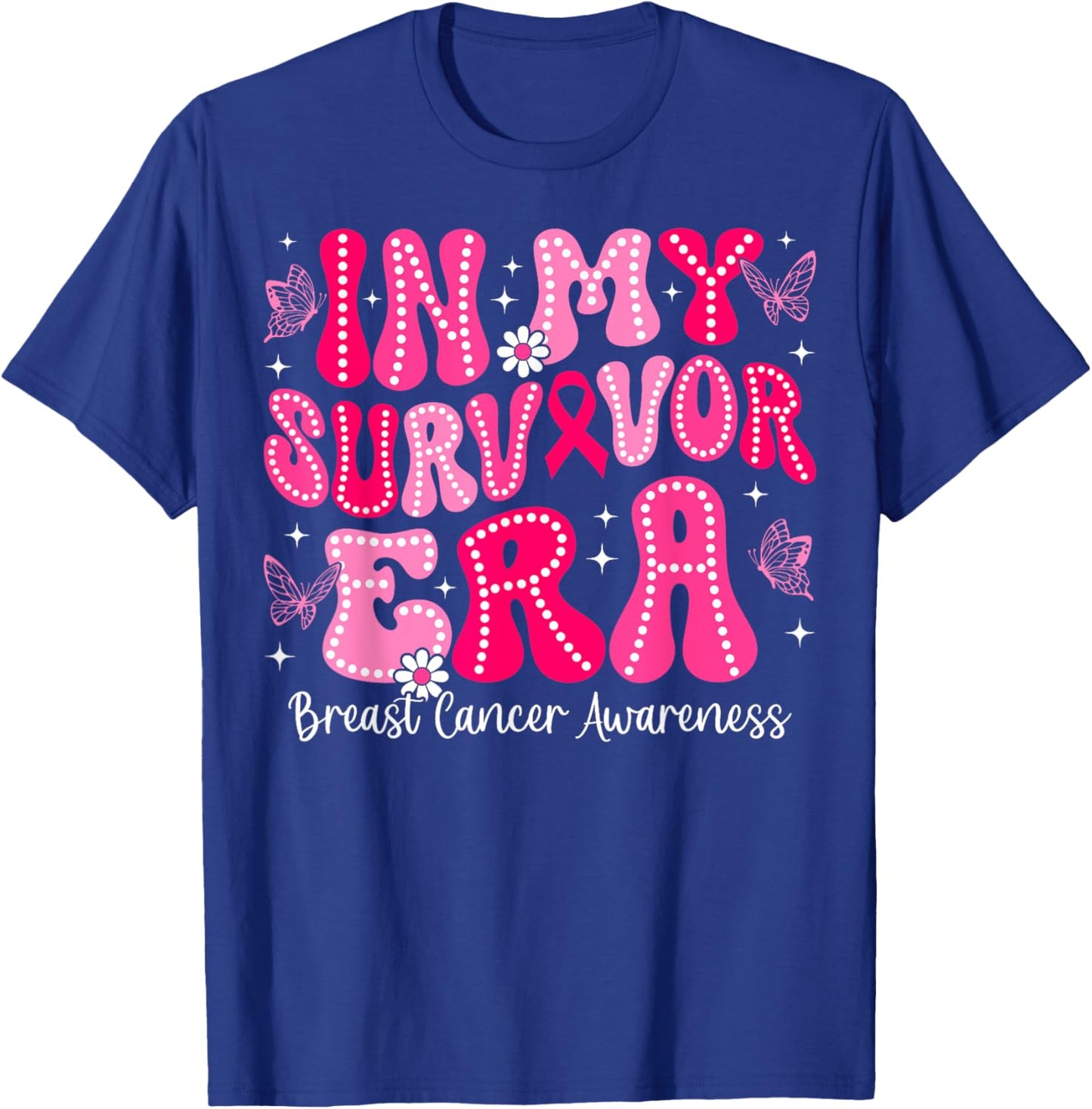 In My Survivor Era Retro Groovy Breast Cancer Awareness T-Shirt - T-Shirt | Royal