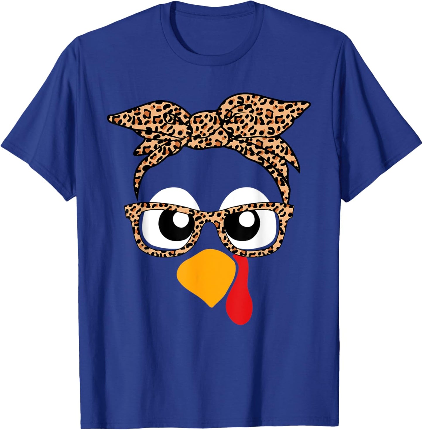 Turkey Face Leopard Headband Thanksgiving Pilgrim T-Shirt - T-Shirt | Royal