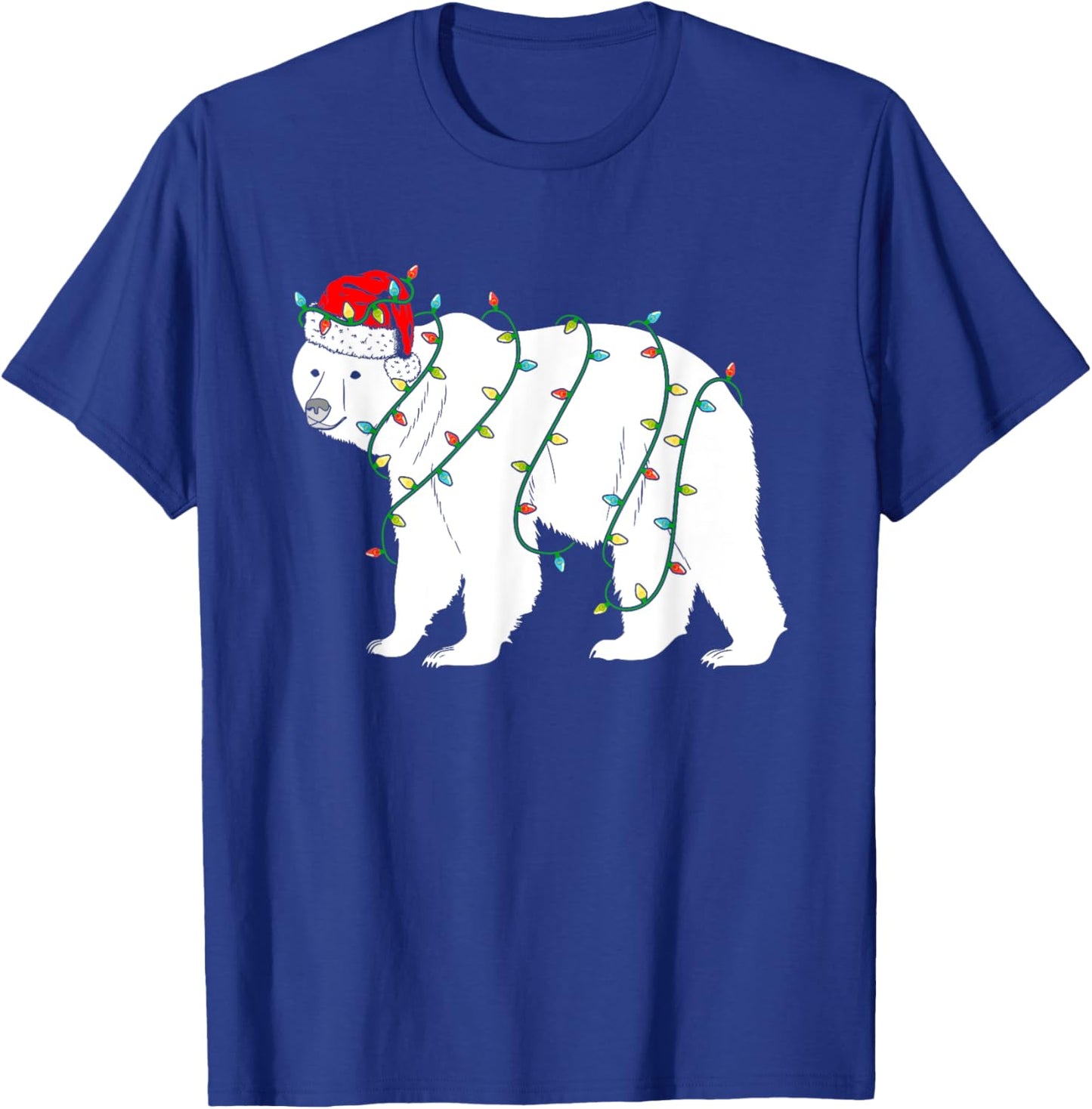 Polar Bear Christmas Santa Hat Lights Xmas Gifts T-Shirt - T-Shirt | Royal