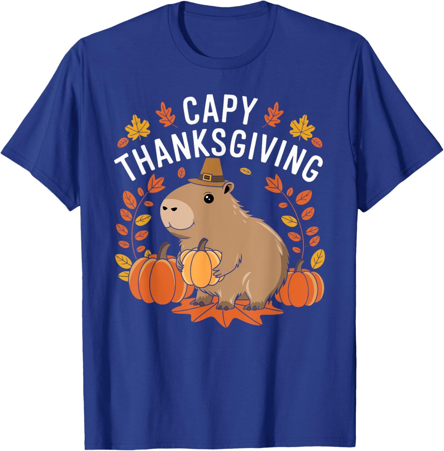 Capy Thanksgiving Funny Capybara Thanksgiving Fall T-Shirt - T-Shirt | Royal