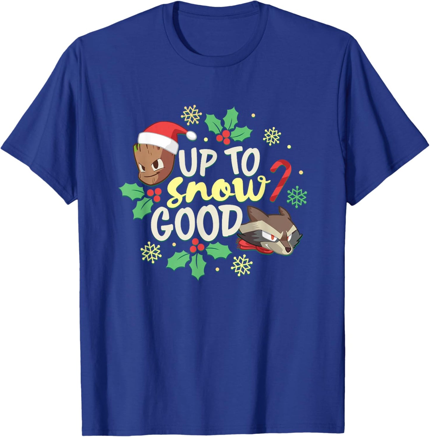 Marvel Christmas Up To Snow Good Rocket Groot Chest Logo T-Shirt - T-Shirt | Royal