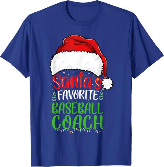 Santa's Favorite Baseball Coach Funny Christmas T-Shirt - T-Shirt | Royal