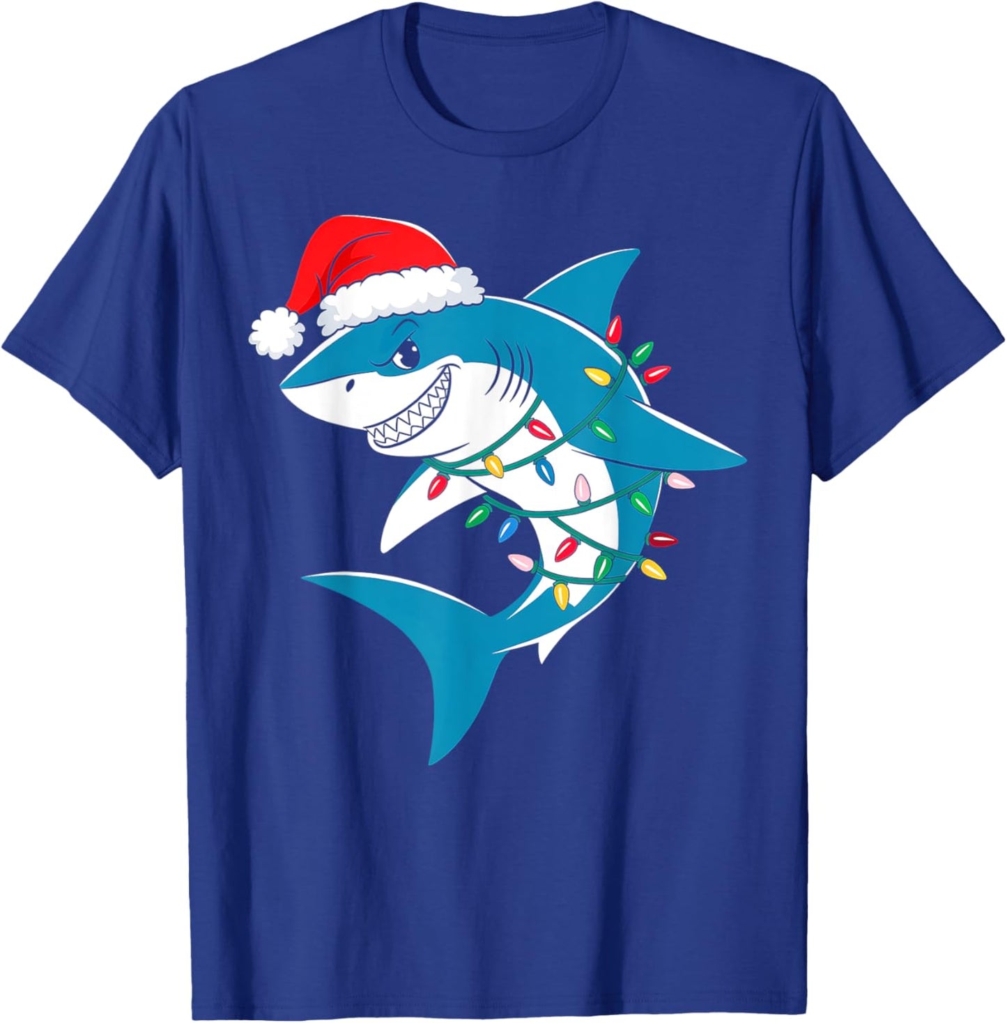 Shark Christmas Lights Santa Hat Xmas Pajama Boys Girls Kids T-Shirt - T-Shirt | Royal