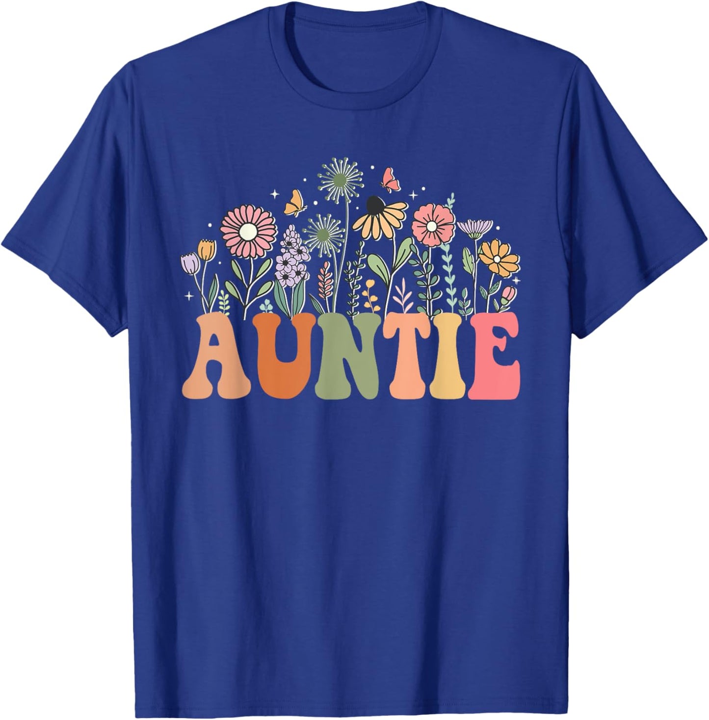 Auntie Wildflower Floral Birthday Baby Shower New Auntie T-Shirt - T-Shirt | Royal
