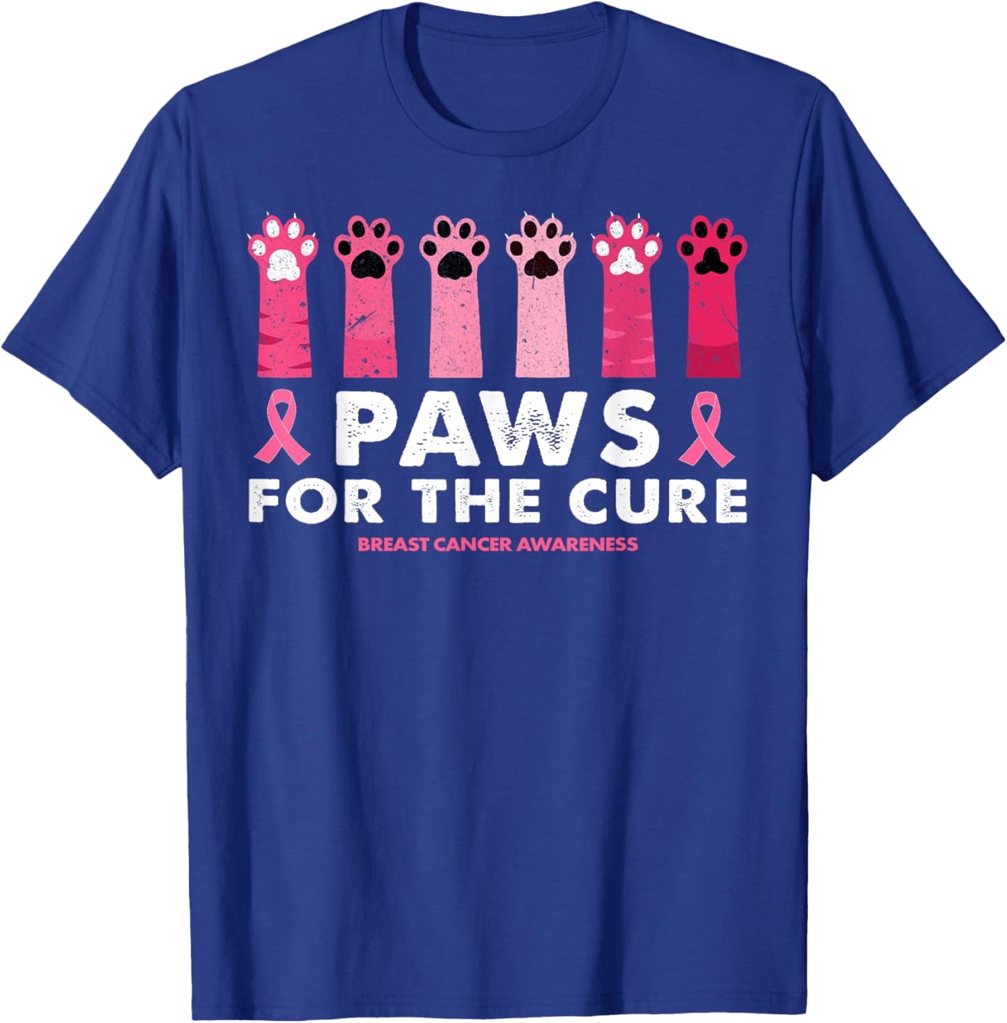 Paws For The Cure Funny Cat Paw Breast Cancer Awareness Men Women T-Shirt - T-Shirt | Royal