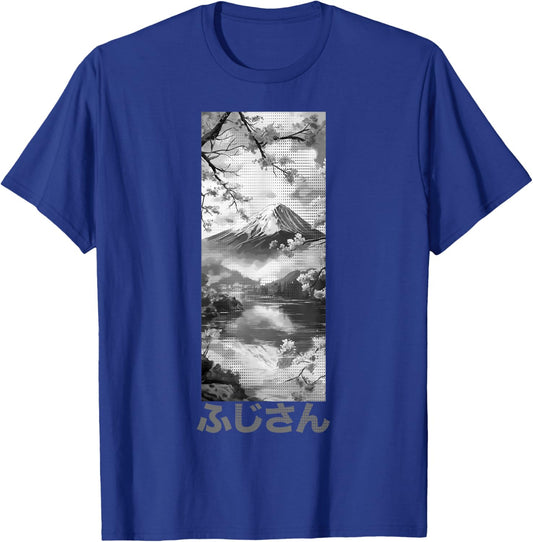 Japanese Aesthetic | Mount Fuji & Cherry Blossom Lofi Design T-Shirt - T-Shirt | Royal