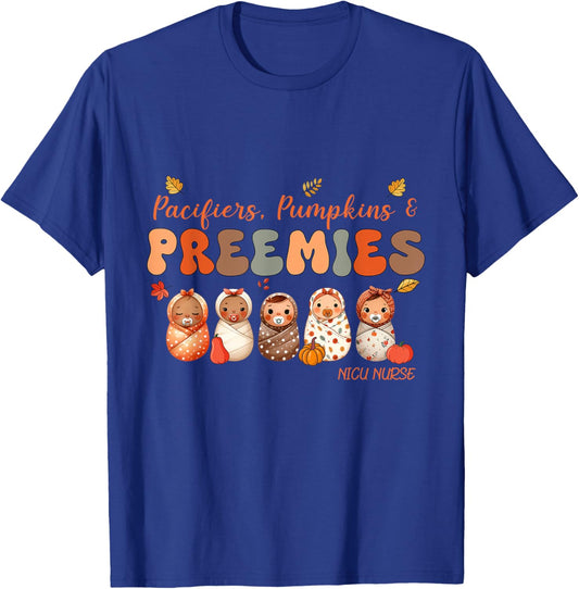 Pacifiers Pumpkin And Preemies NICU Nurse Thanksgiving Women T-Shirt - T-Shirt | Royal