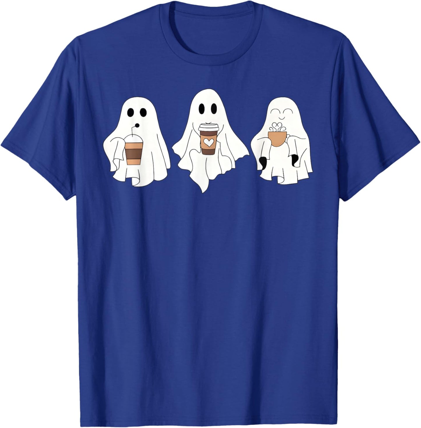 Cute Ghost Drinking Coffee Halloween Ghost Ice Coffee T-Shirt - T-Shirt | Royal