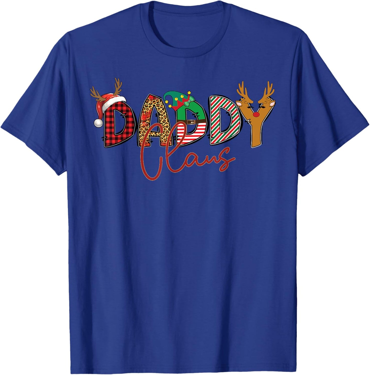 Daddy Claus Santa Hat Reindeer Leopard Plaid Matching Family T-Shirt - T-Shirt | Royal