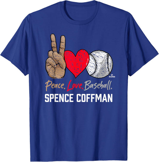 Peace Love Spence Coffman Prospect Baseball Fan Gear T-Shirt - T-Shirt | Royal