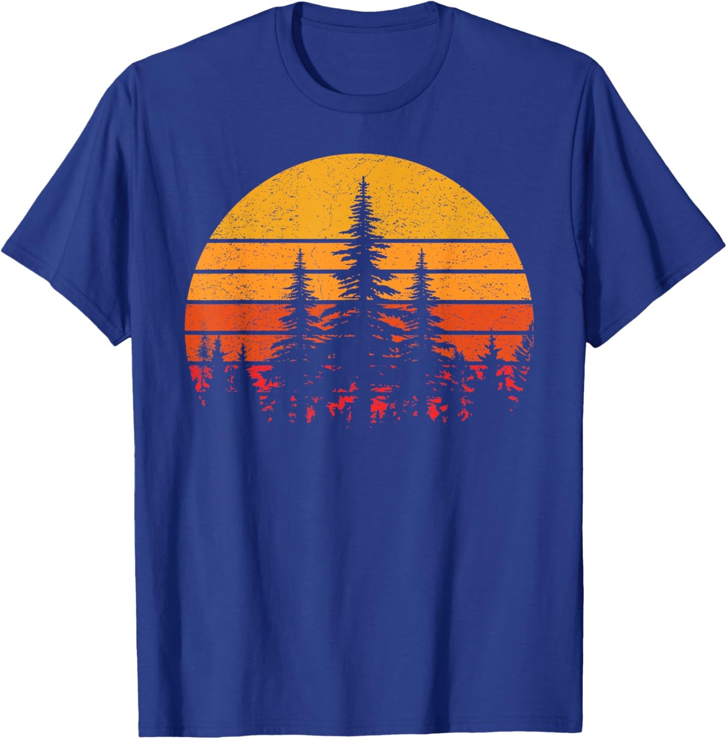 Retro Sun Minimalist Pine Trees Wildlife Nature Forest T-Shirt - T-Shirt | Royal