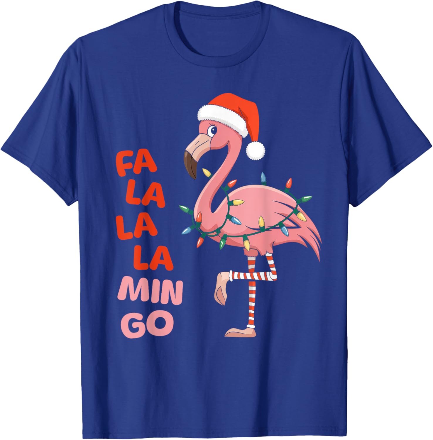Fa La La Mingo Flamingo Christmas Tree Lights Xmas Tropical T-Shirt - T-Shirt | Royal