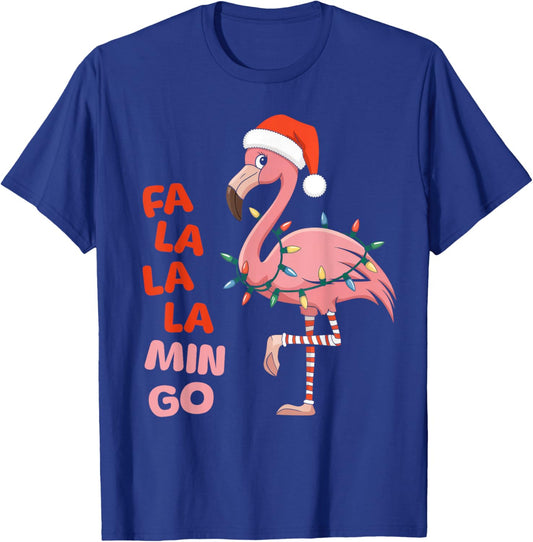 Fa La La Mingo Flamingo Christmas Tree Lights Xmas Tropical T-Shirt - T-Shirt | Royal