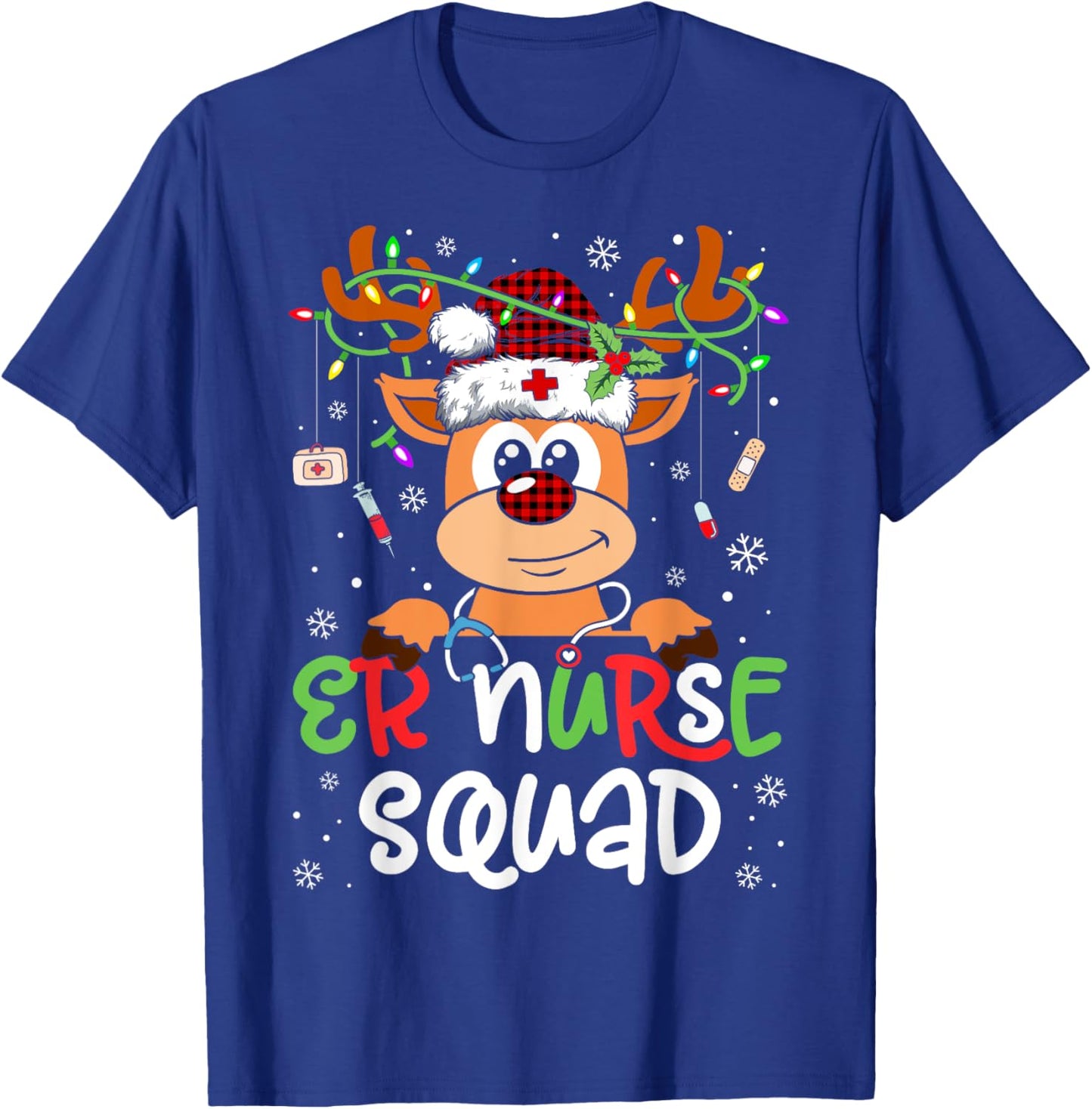 Reindeer Christmas ER Nurse Squad Stethoscope Nurse T-Shirt - T-Shirt | Royal