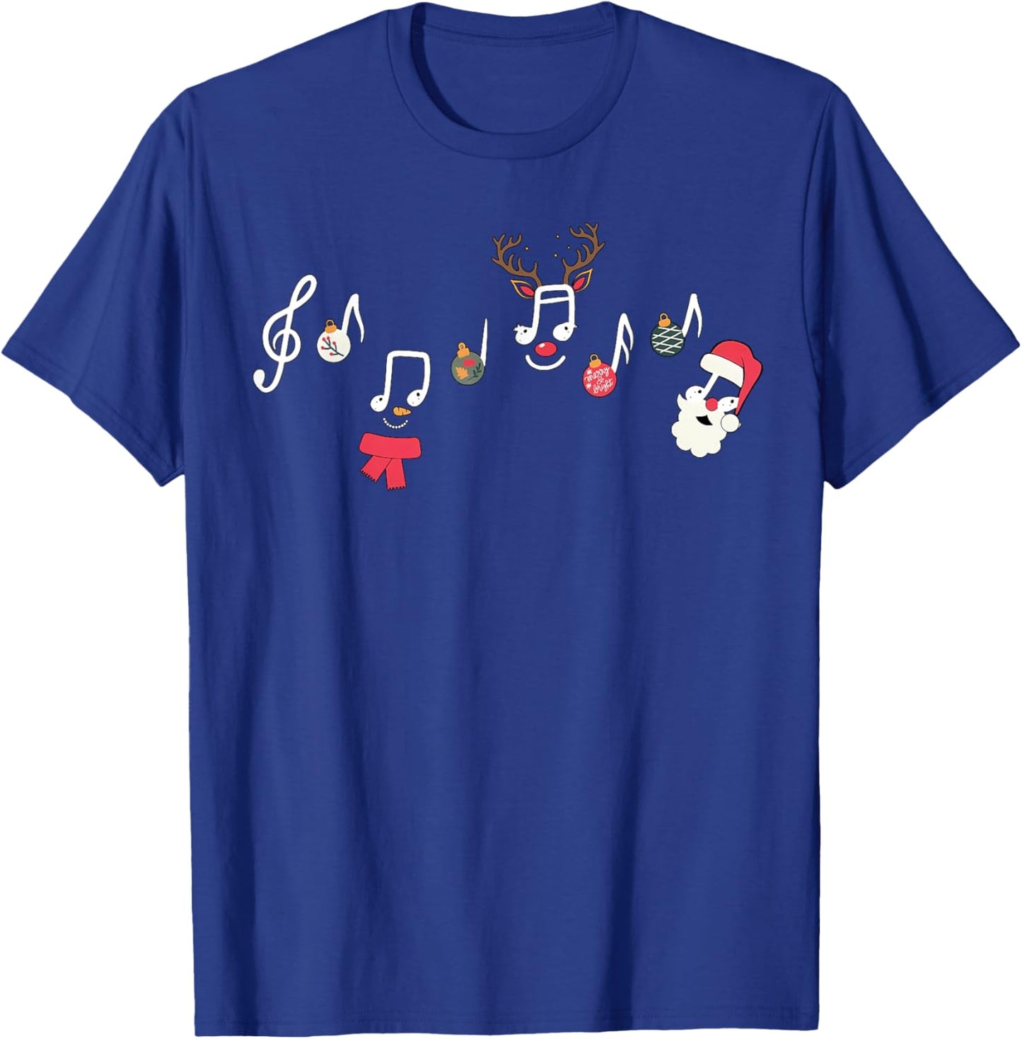 Christmas Santa Snowman Reindeer Music Notes Teacher Holiday T-Shirt - T-Shirt | Royal