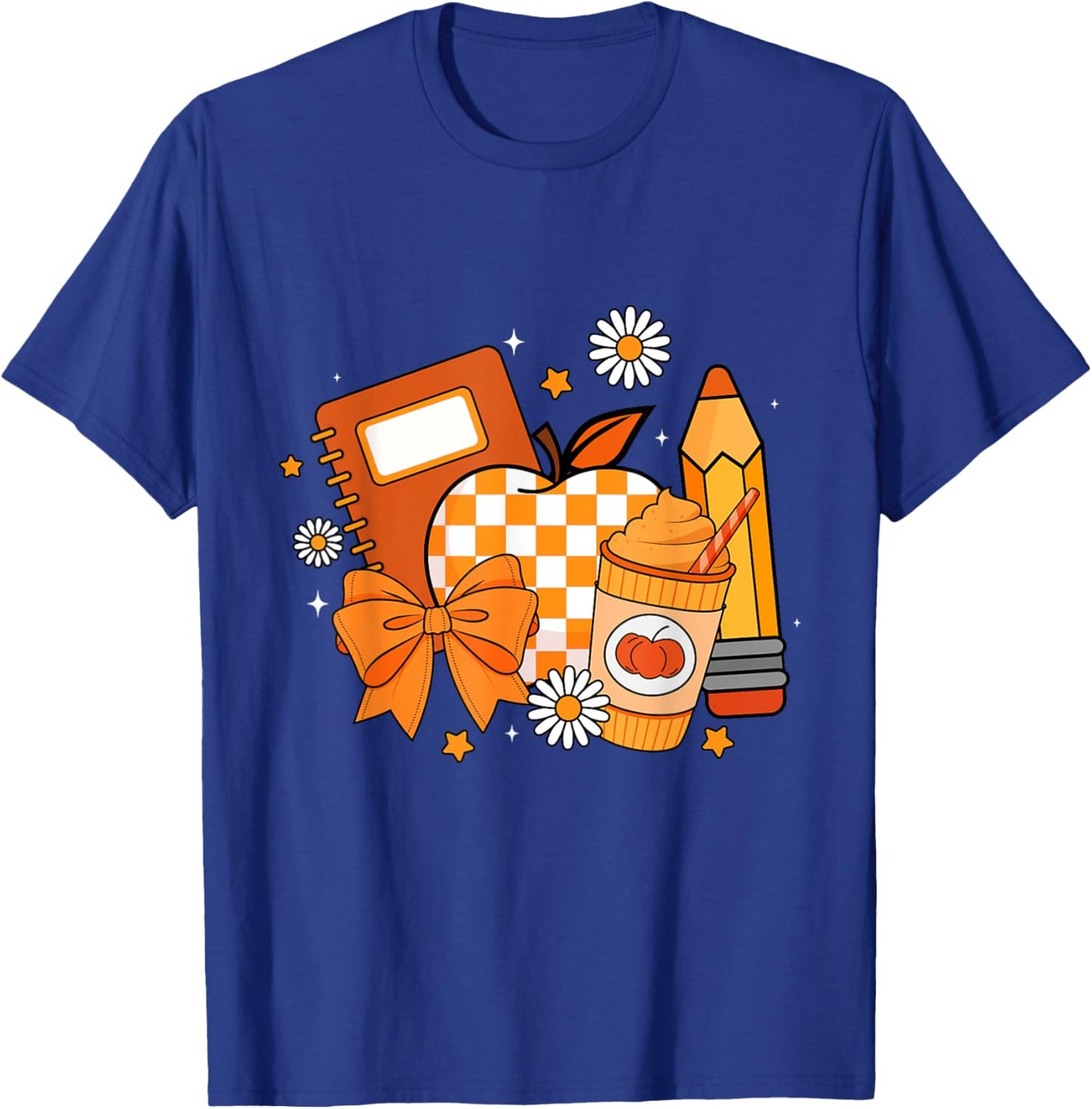 Retro Coquette Bow Pencil Teacher Fall Season Thanksgiving T-Shirt - T-Shirt | Royal