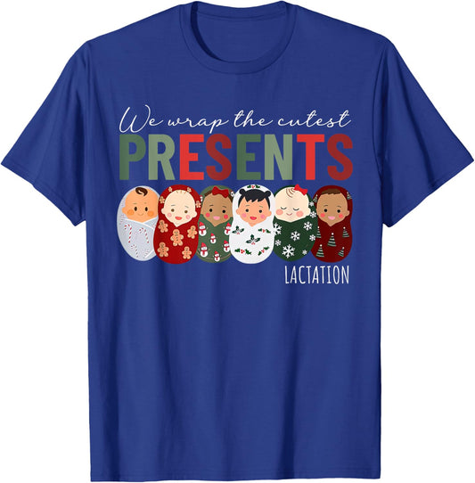 We Wrap The Cutest Presents Lactation Christmas Holiday T-Shirt - T-Shirt | Royal