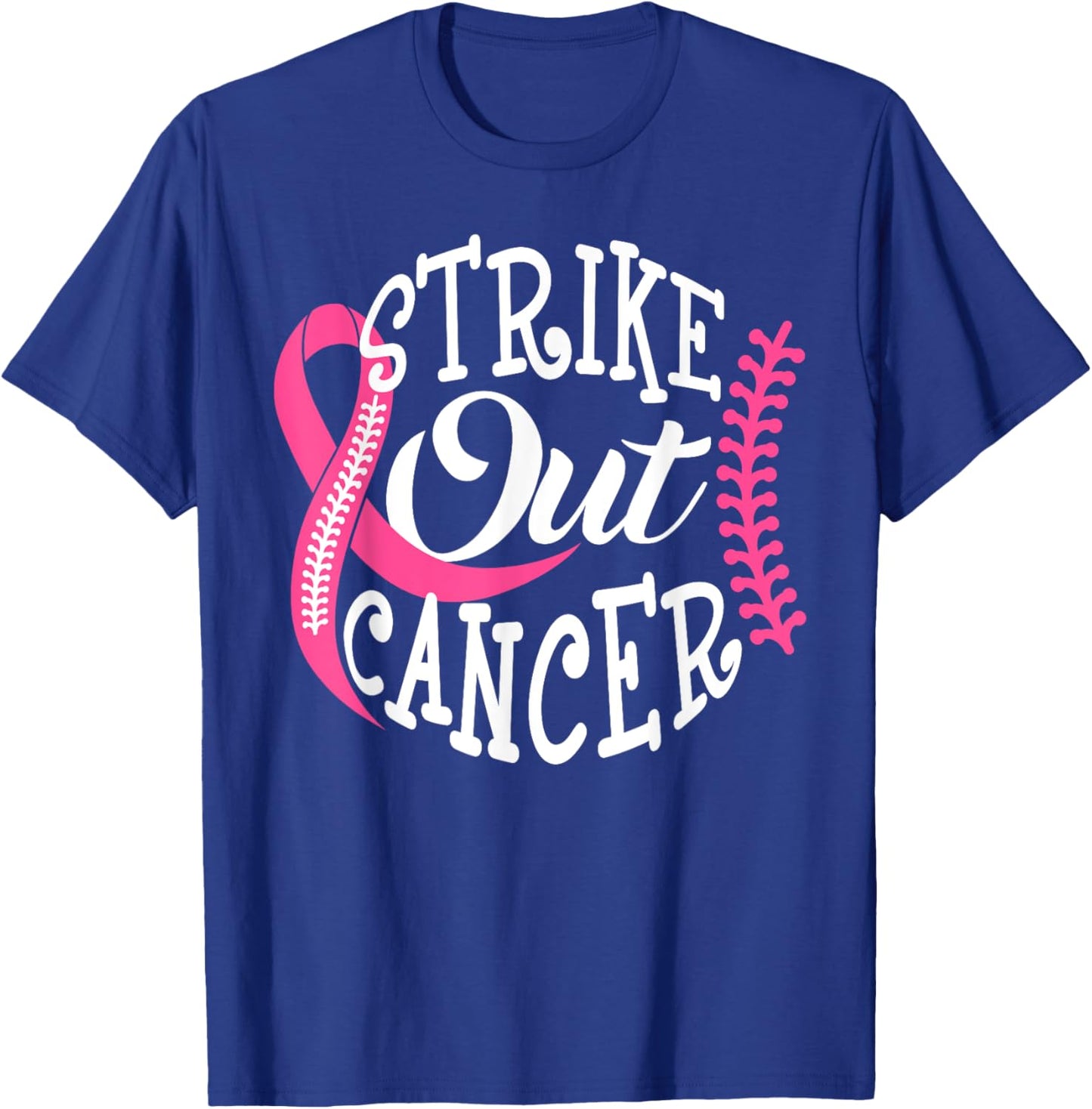 Strike Out Breast Cancer Baseball Pink Ribbon Women Girls T-Shirt - T-Shirt | Royal