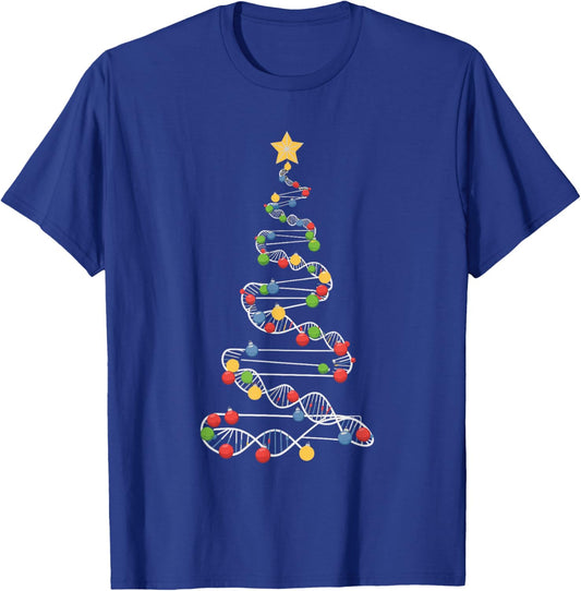 DNA Helix Christmas Tree Scientist Biology Science Teacher T-Shirt - T-Shirt | Royal