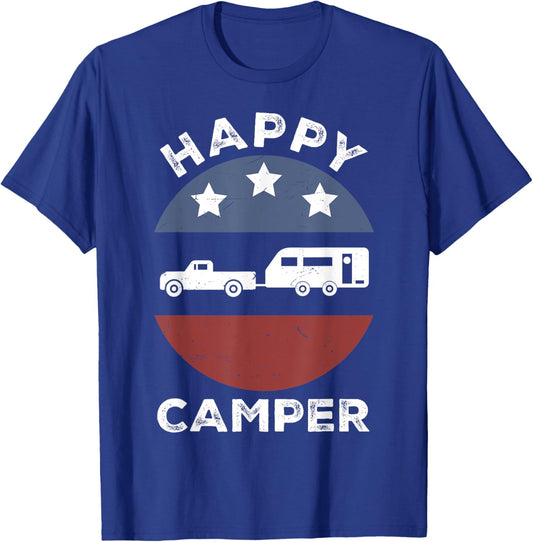 Retro Happy Camper Men Women Funny Camping Dad Boy Toddler T-Shirt - T-Shirt | Royal