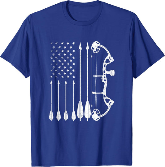 American Flag Bowhunting Bow Archery For Deer Hunter Hunting T-Shirt - T-Shirt | Royal