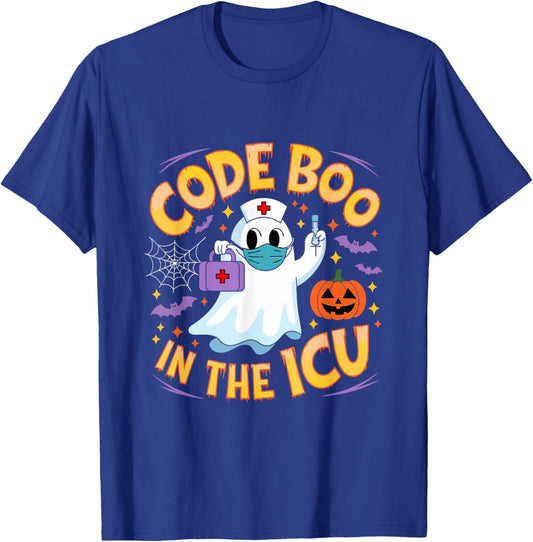 Code Boo in the ICU Ghost Nurse Halloween Design for Medical T-Shirt - T-Shirt | Royal