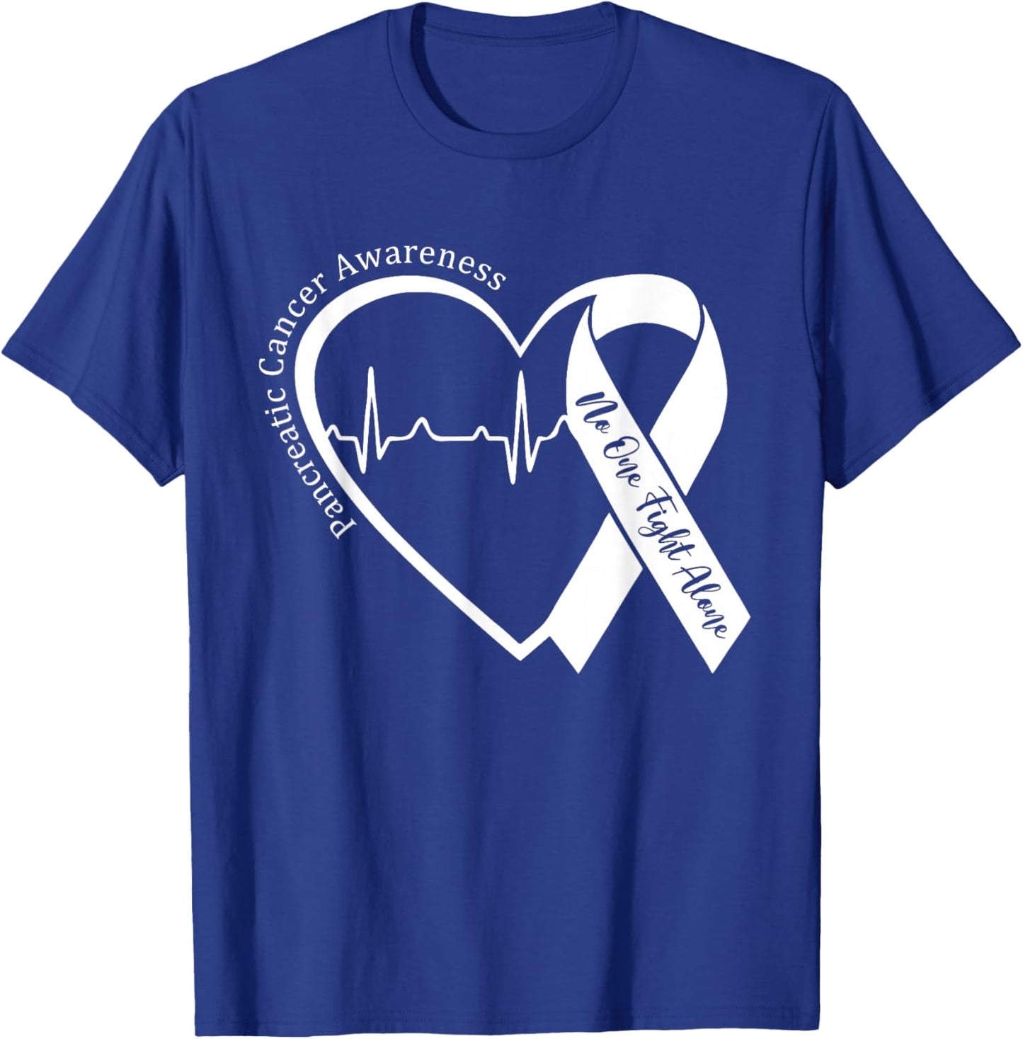 Pancreatic Cancer Awareness Heart Purple Ribbon Support T-Shirt - T-Shirt | Royal