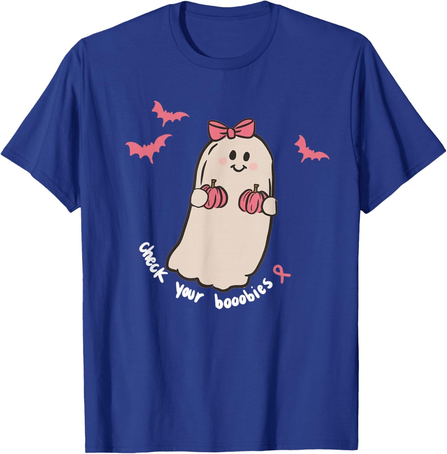 Check Your Boobies Ghost Halloween Breast Cancer Awareness T-Shirt - T-Shirt | Royal