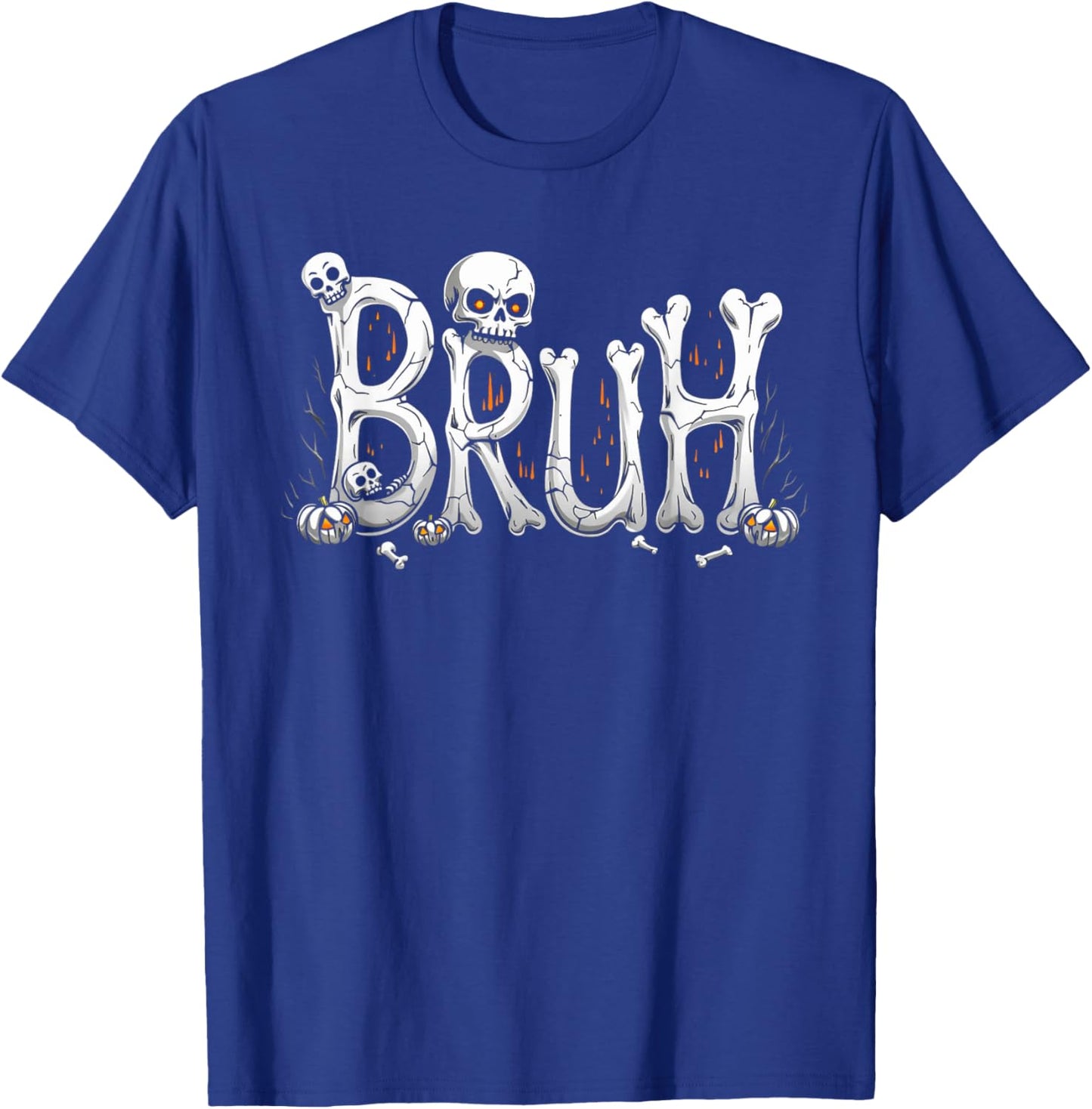 Bruh halloween skull bone skeleton kids boys girls men women T-Shirt - T-Shirt | Royal