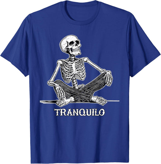 Calaca Tranquilo Relaxed Skeleton Design T-Shirt - T-Shirt | Royal