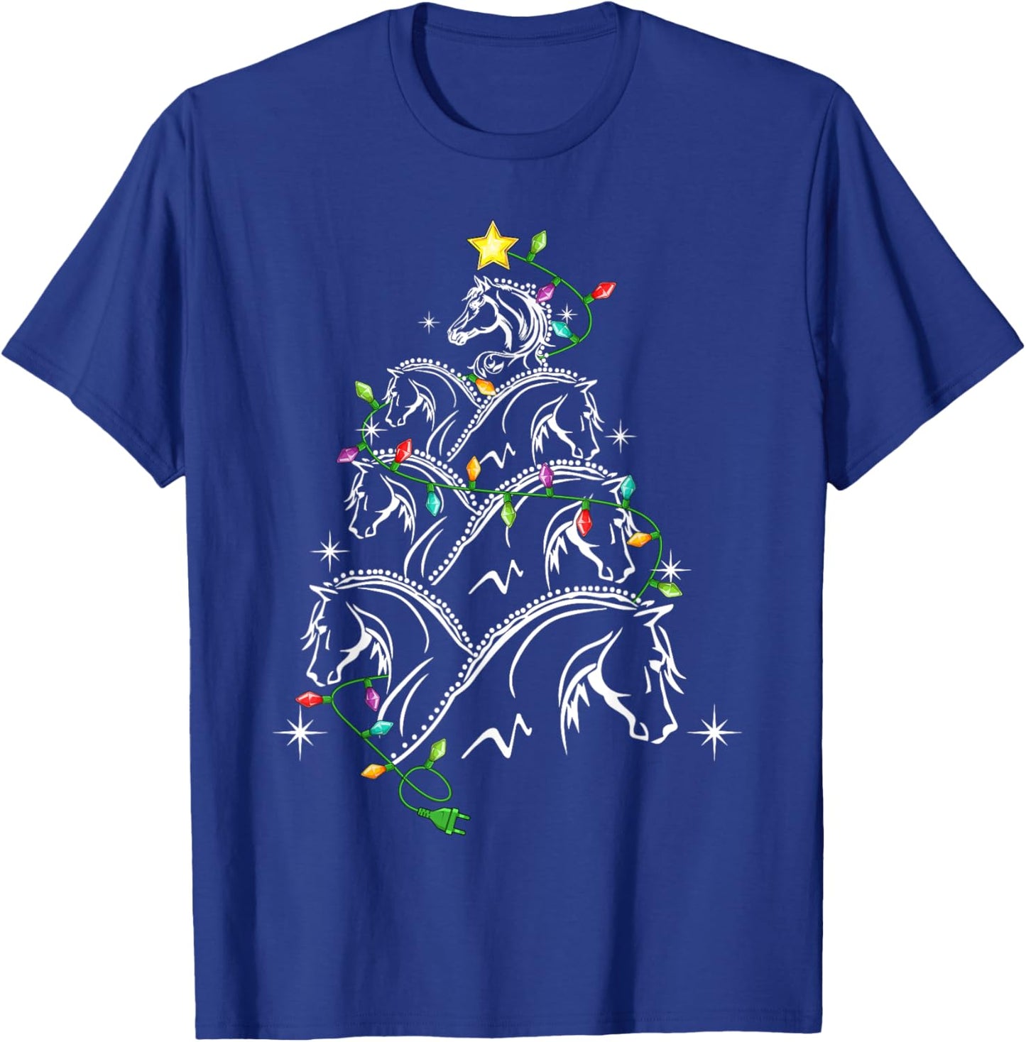 Horse Christmas Tree Xmas Lighting , -Adults/Kids, Black, Small, Short Sleeve T-Shirt - T-Shirt | Royal