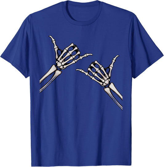 Skeleton Hands Shaka Sign Retro Halloween Costume Men Women T-Shirt - T-Shirt | Royal