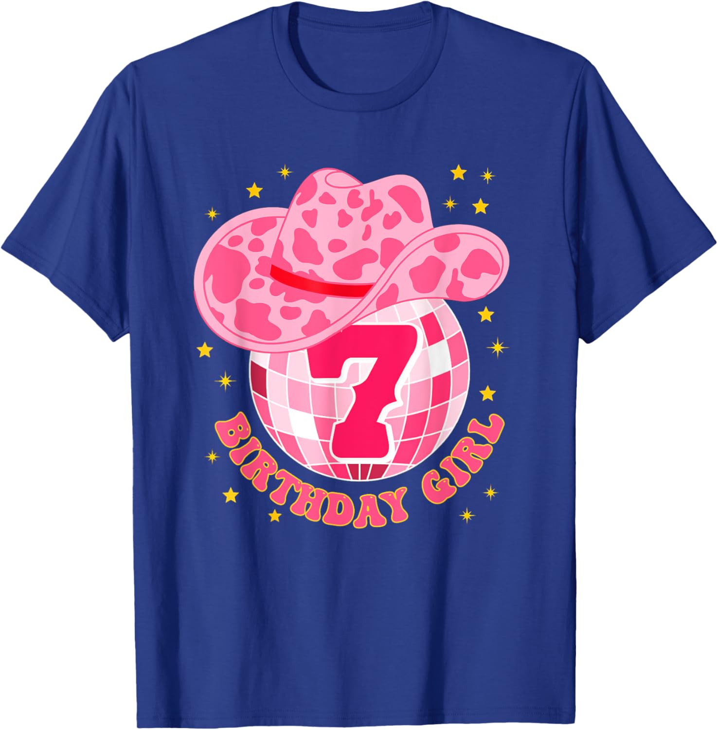 Happy 7th Birthday Girl Rodeo Western Cowgirl Cowboy Disco T-Shirt - T-Shirt | Royal