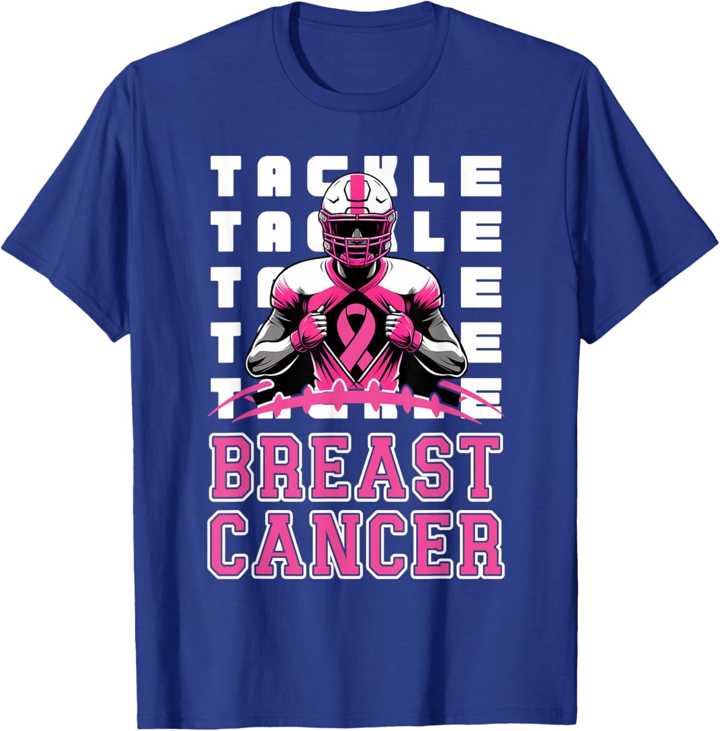 Tackle Football Breast Cancer Awareness Pink Ribbon Boys Kid T-Shirt - T-Shirt | Royal