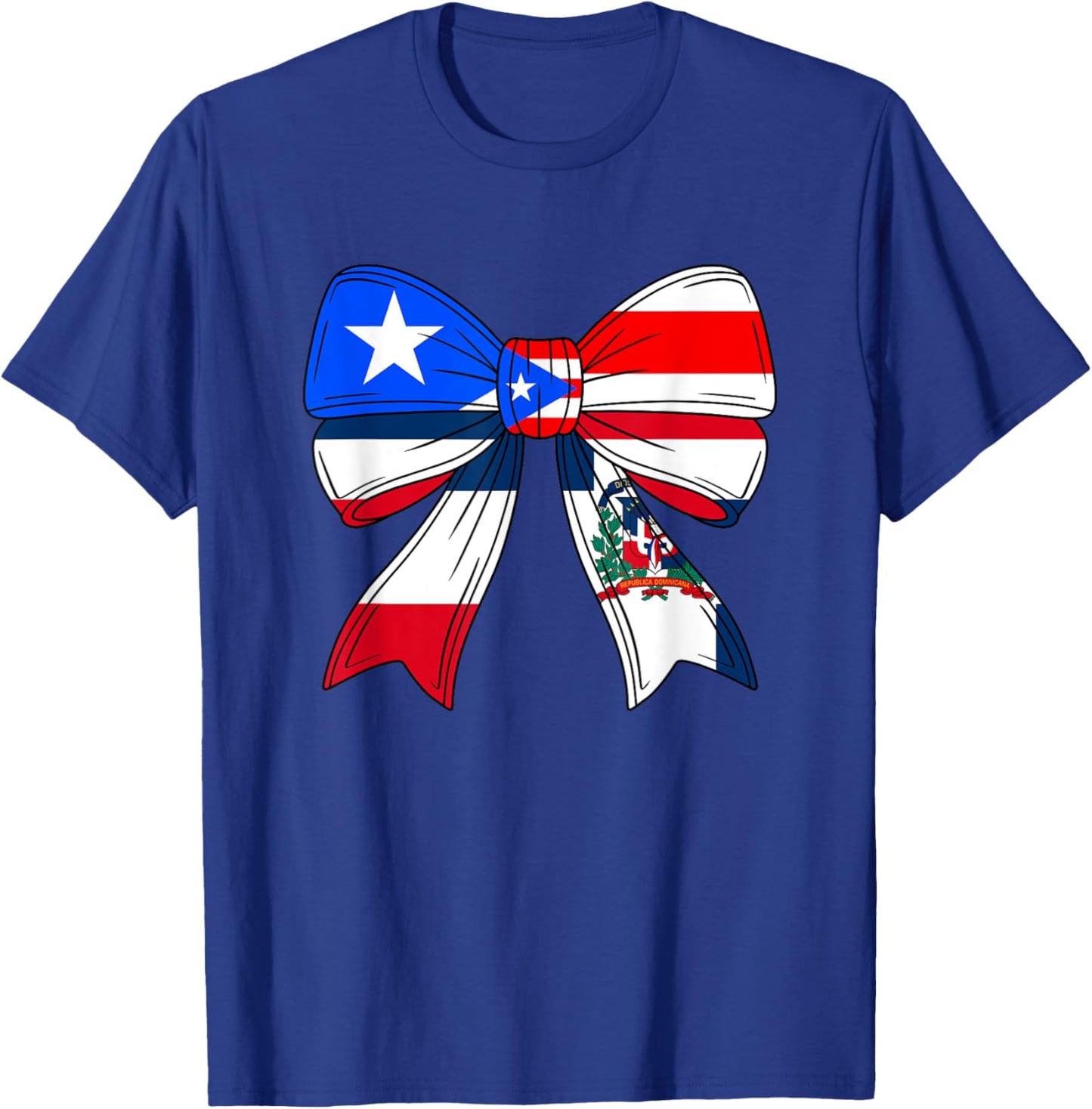 Half Dominican And Puerto Rican Rico Flag DominiRican Bow T-Shirt - T-Shirt | Royal