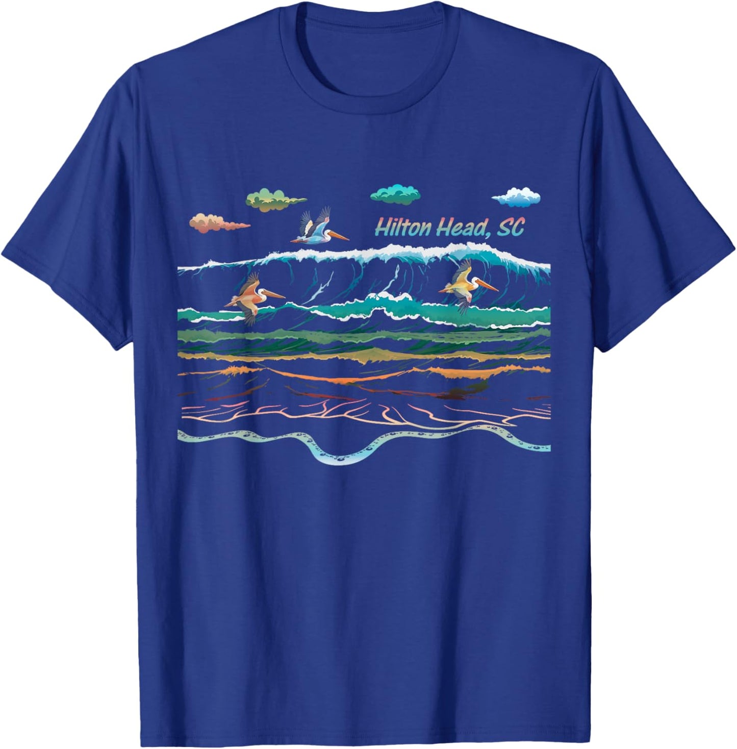 Hilton Head SC South Carolina Waves Pelican Bird Watcher T-Shirt - T-Shirt | Royal