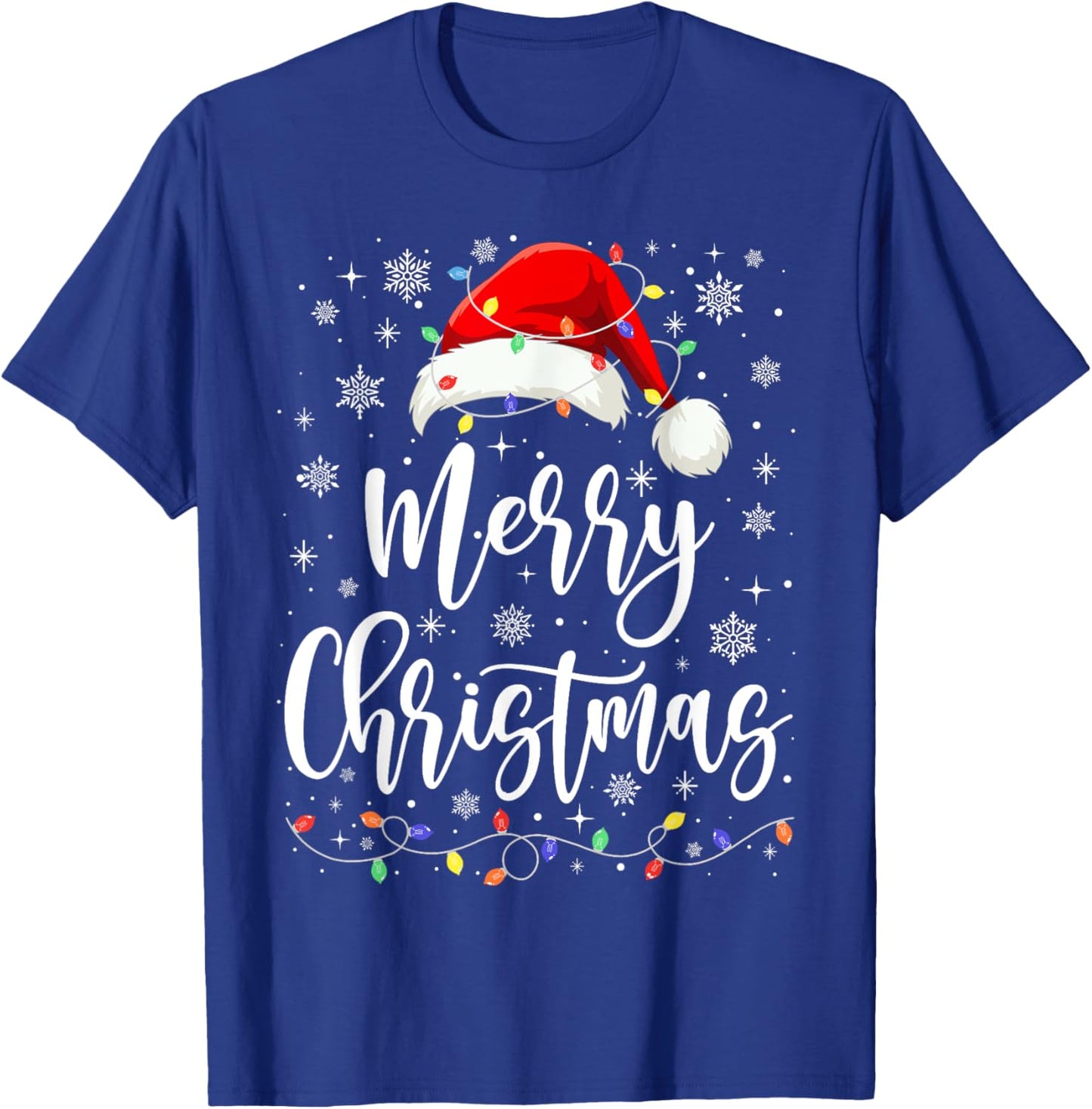 Merry Christmas Lights Red Santa Hat Xmas Family Men Women T-Shirt - T-Shirt | Royal