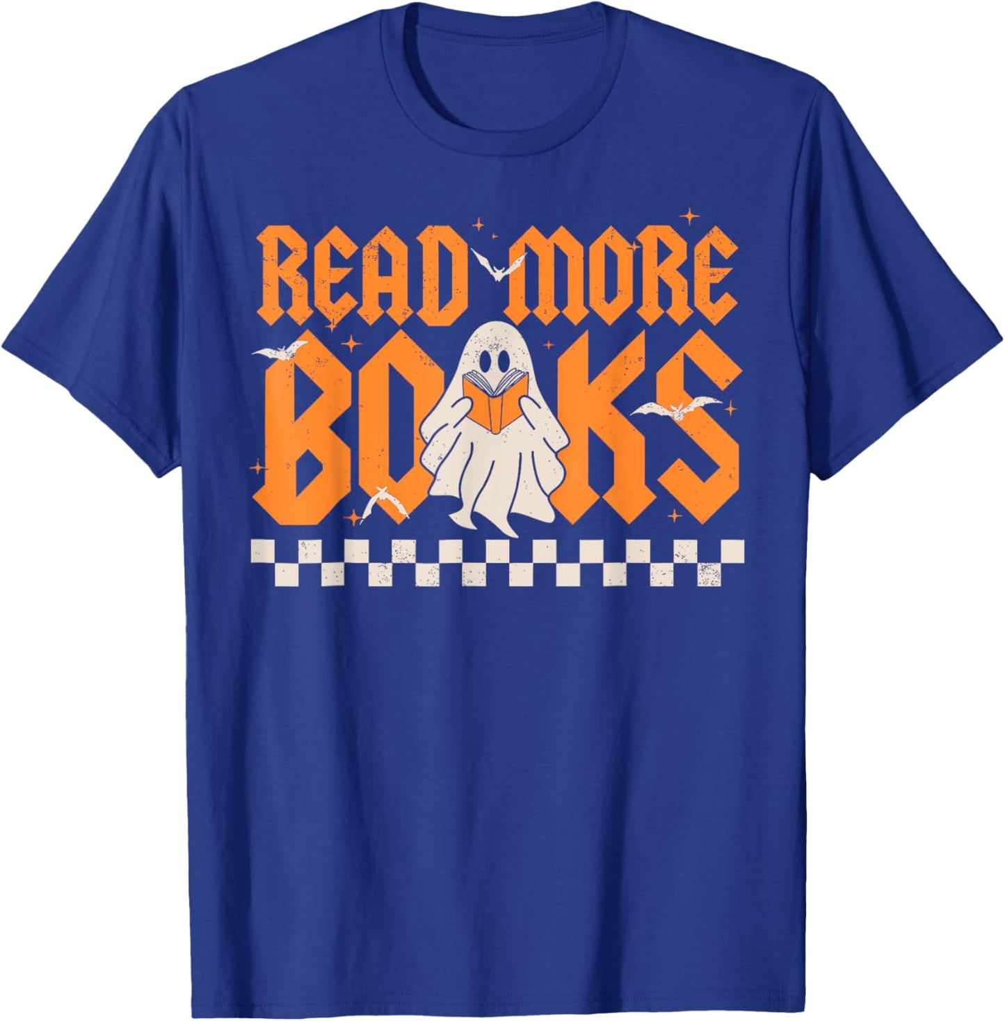 Groovy Booooks Ghost Read More Books Funny Teacher Halloween T-Shirt - T-Shirt | Royal