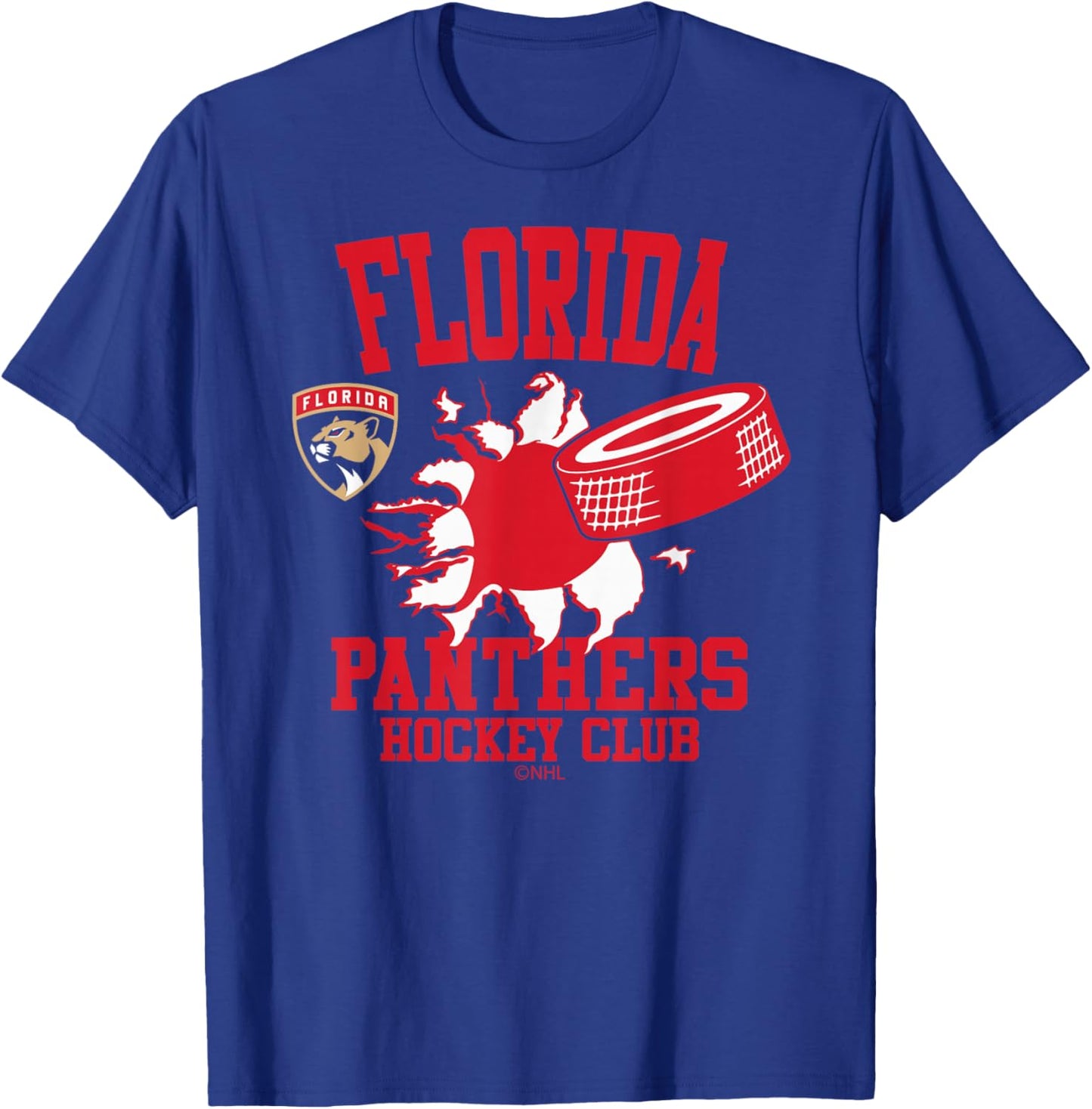 Florida Panthers Hockey Puck Burst Navy Officially Licensed T-Shirt - T-Shirt | Royal