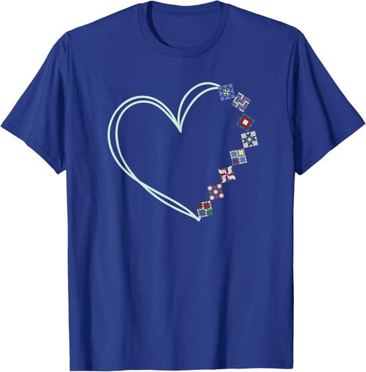 A Heart Made of Quilt Blocks Quilting T-Shirt - T-Shirt | Royal