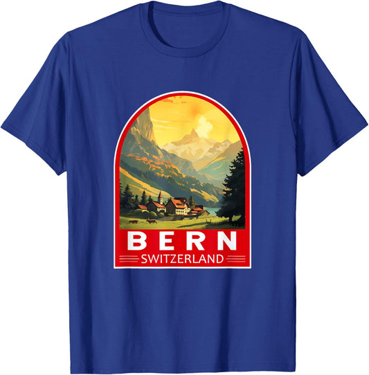 Bern Switzerland Travel Art Emblem Vintage T-Shirt - T-Shirt | Royal