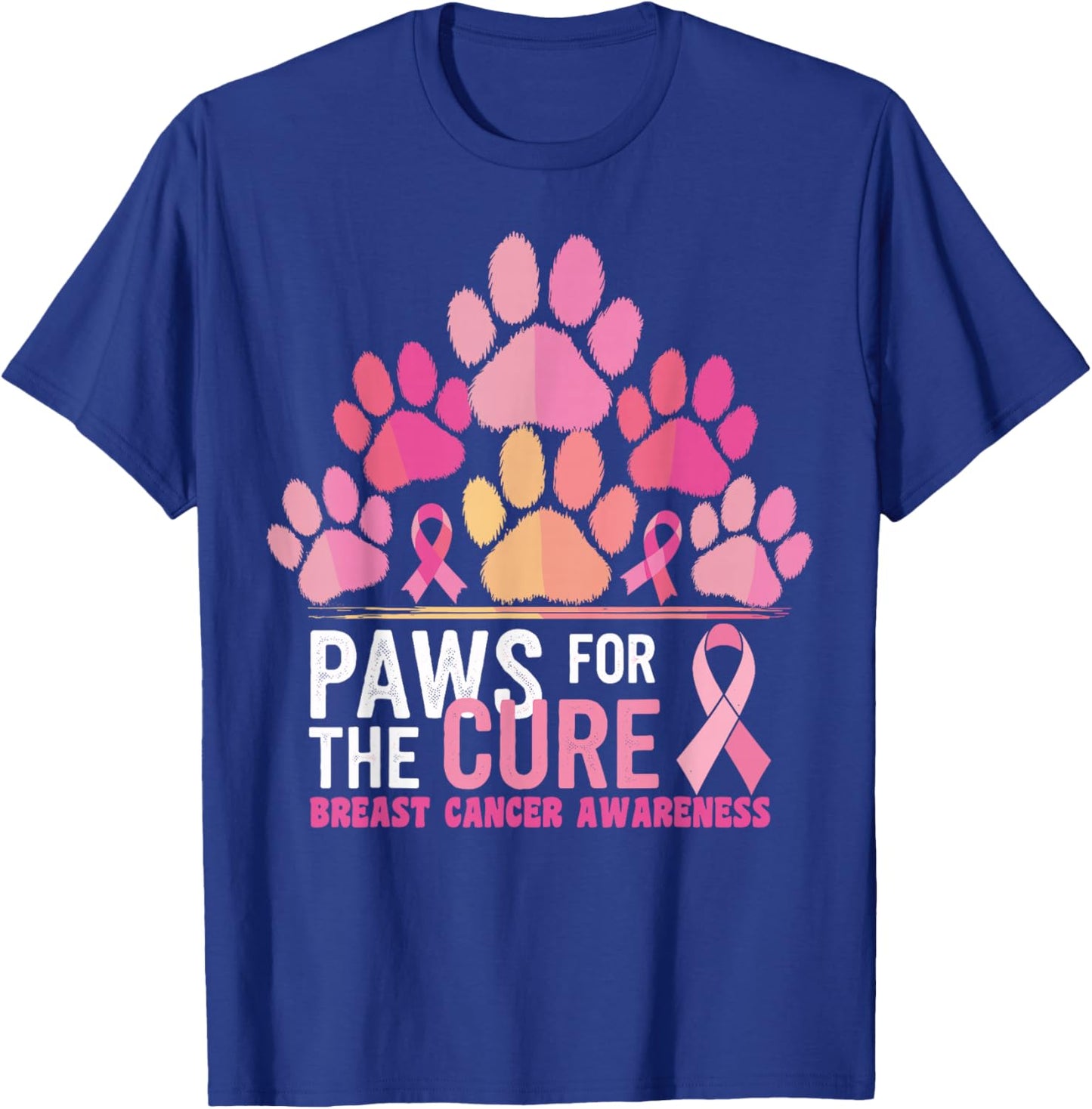 Pink Paws For The Cure Breast Cancer Awareness Dog Cat Lover T-Shirt - T-Shirt | Royal