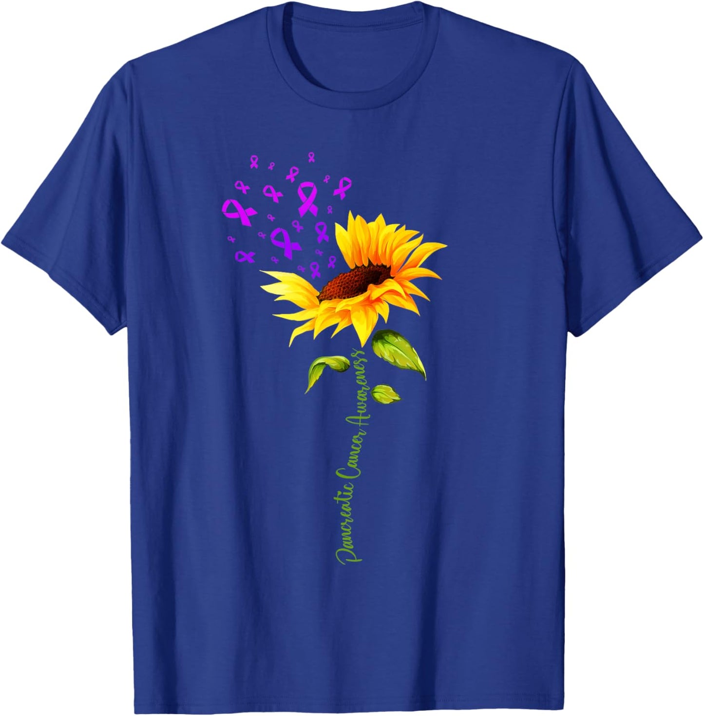 Pancreatic Cancer Awareness Sunflower Purple Ribbon Support T-Shirt - T-Shirt | Royal